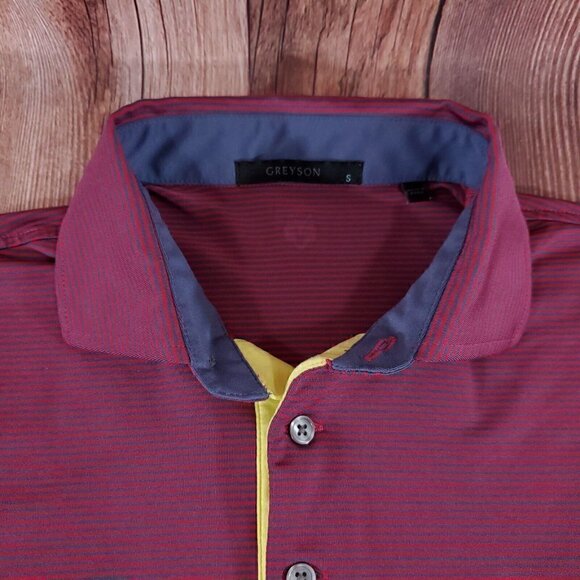 Greyson Mens Small Bird Embroidery Golf Ball Striped S/S Performance Polo Shirt - Picture 4 of 13